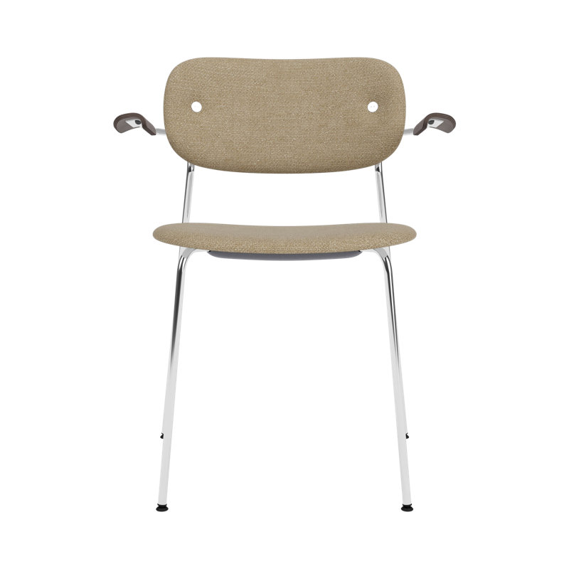 Co Upholstered Arm Chair, Dark Stained Oak, Bouclé 02 Acrylic, Chrome