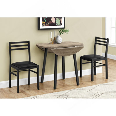 Ensemble de table de salle à manger, ensemble de 3 pièces, petit, abattant 35 po, cuisine, métal noir, stratifié brun, contemporain, moderne