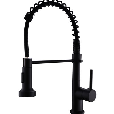 Kitchen Faucet With Pull Down In Matte Black, Brass Material, To Stains And Corrosion Single Handle Black Pull-Down, , Multifunctional Spray