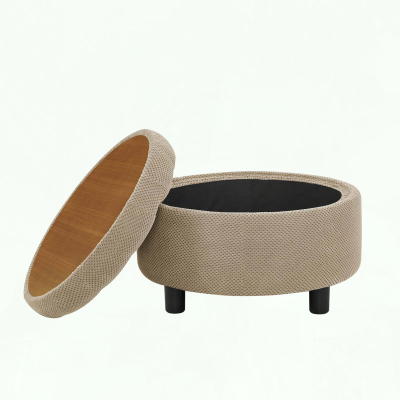 Round Storage Ottoman with Removable Tray and Tufted Design, Camel