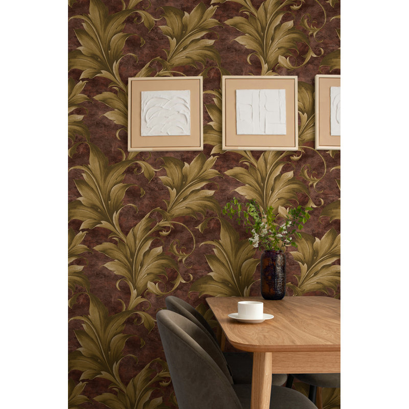 Papier peint à feuilles d'acanthe métallique Seabrook Designs, Or métallique