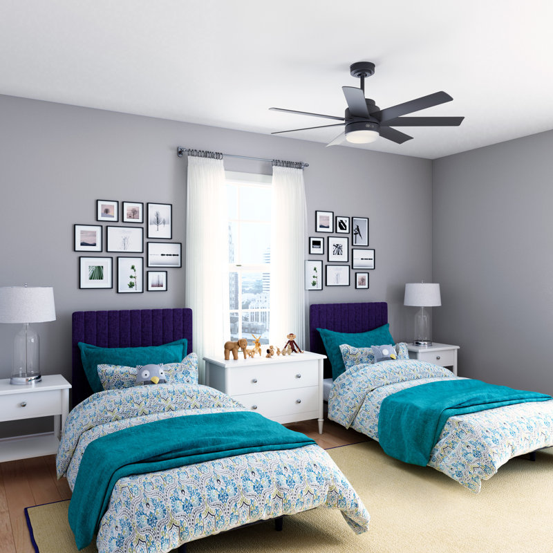 52" Brazos ENERGY STAR® 7-Blade Standard Ceiling Fan with Remote Control and LED Light Kit Included, Matte Black