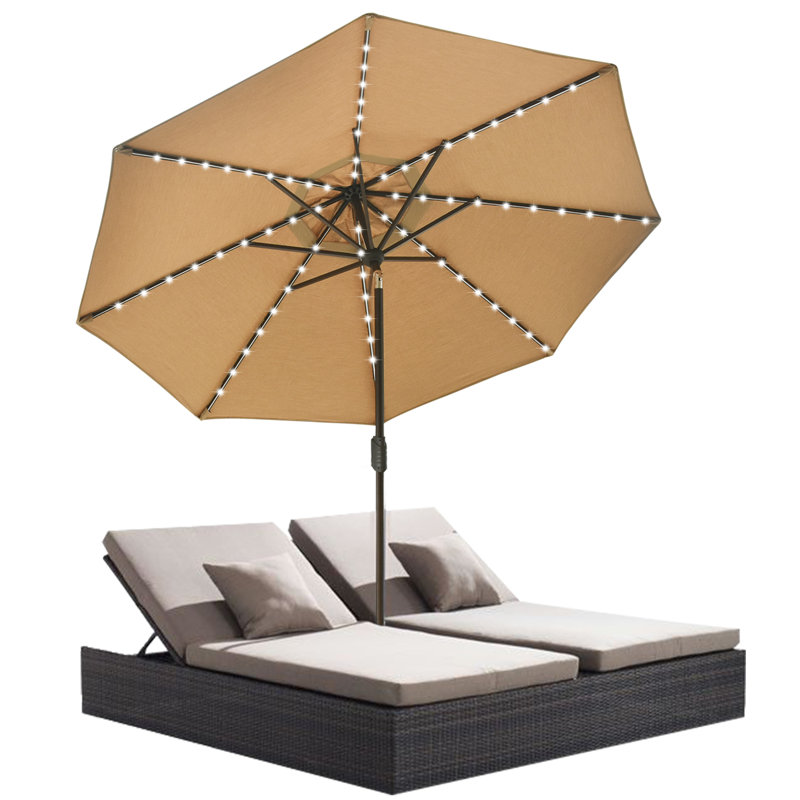 Parasol de marché Ayzah 9 pi avec 80 lumières DEL, Beige foncé