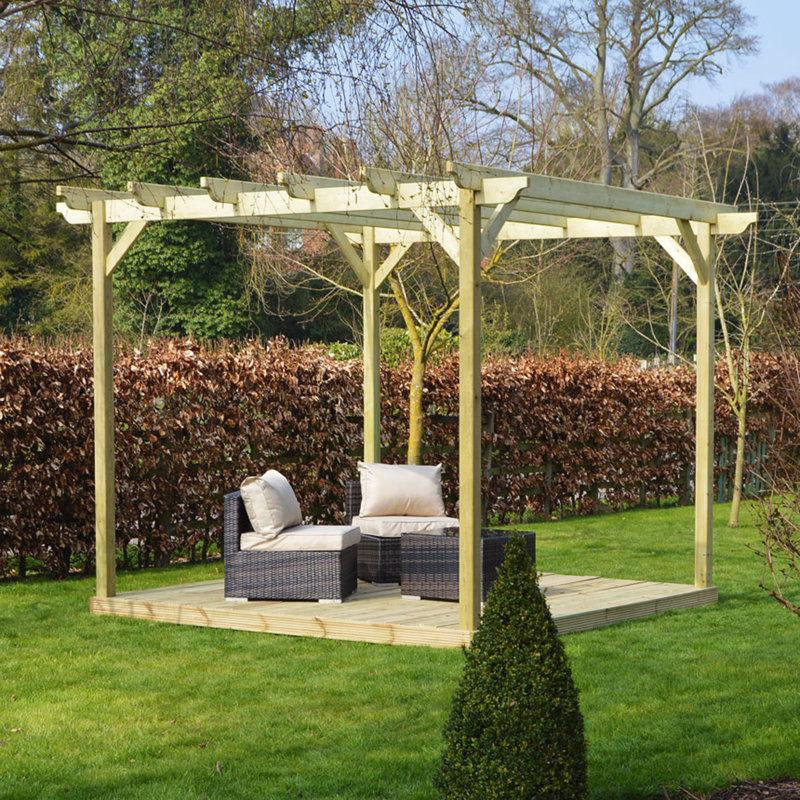 Aghen 4.2m x 4.2m Wood Pergola, Light Green