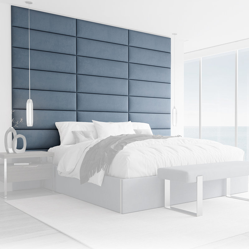 Sapan Upholstered Headboard, King, Cotton Blend Weave Blue Denim
