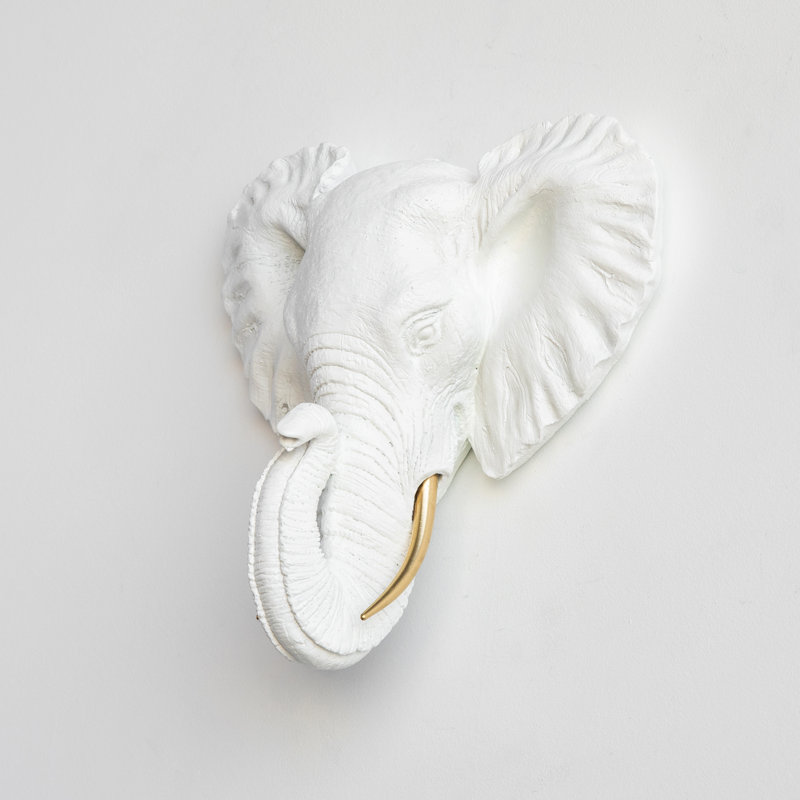Décoration murale fausse tête d'éléphant, Blanc / Doré