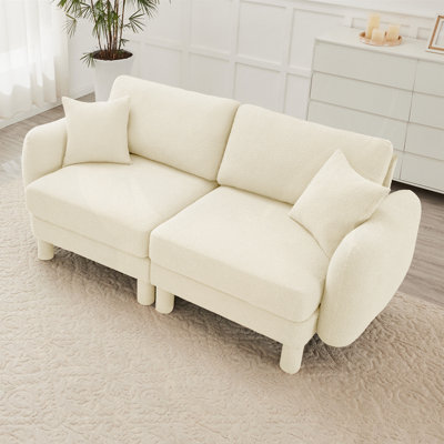 Boucle Fabric 2-seater Loveseat Sofa Couch With Distinctive Shell-shaped Armrests,Cylindrical Legs Wrapped with Self-fabric,Beige Color