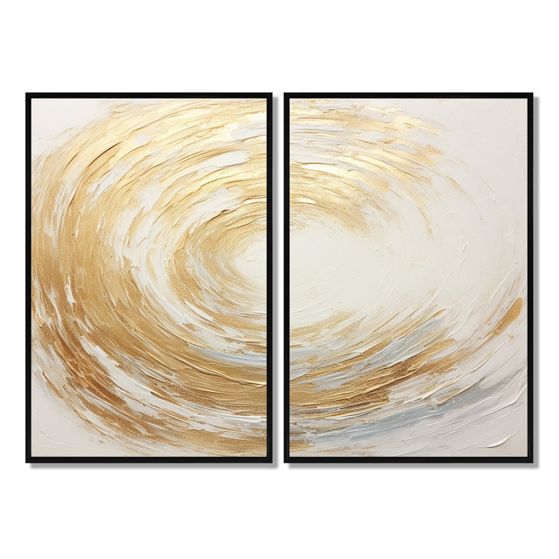 Vortex doré doux et doré - Impressions d'art modernes dorées sur toile, 36" H x 48" W, Floater Framed Print without Mat