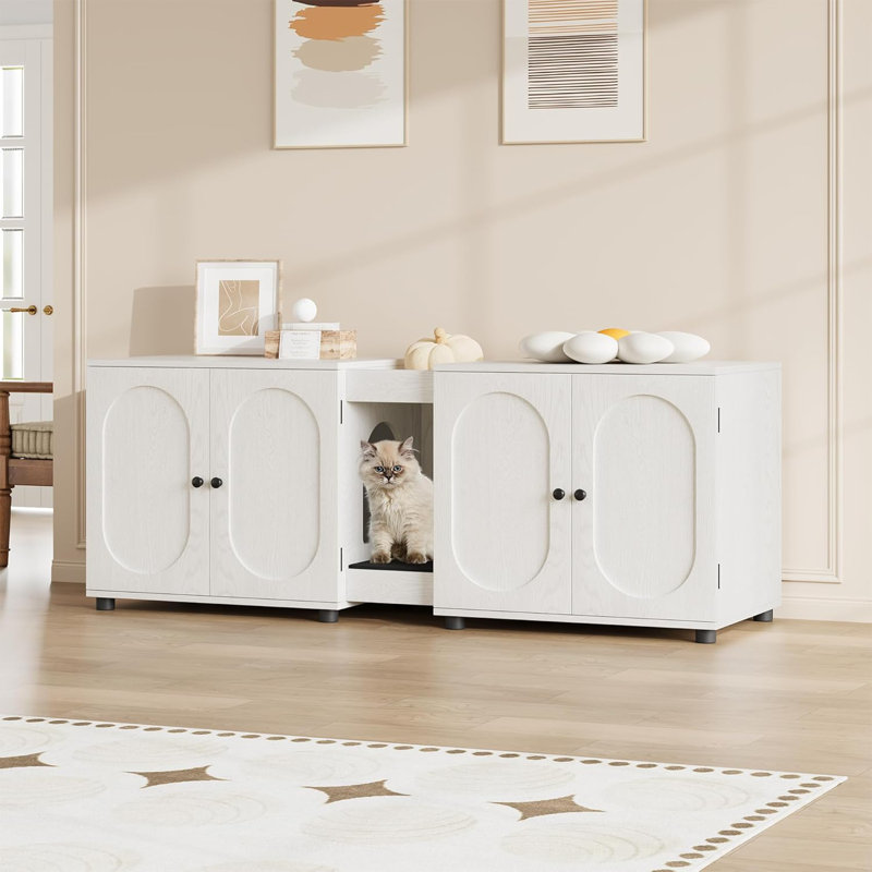 Double bac à litière pour chat, grande clôture pour bac à litière avec litière pour chat, Blanc