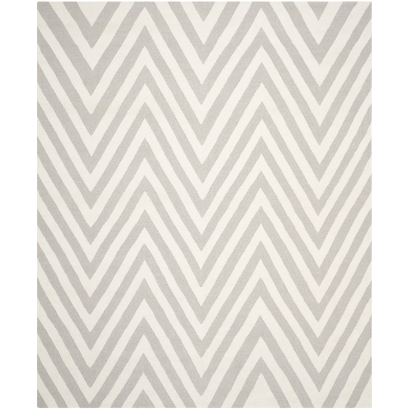 Rodgers Hand Woven Flat Weave Wool/Cotton Chevron Rug in Gray/Ivory, Rectangle 8' x 10'