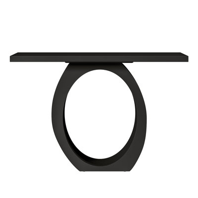 39.4" Modern Console Table With Circle Base Black Rectangular Entryway Table