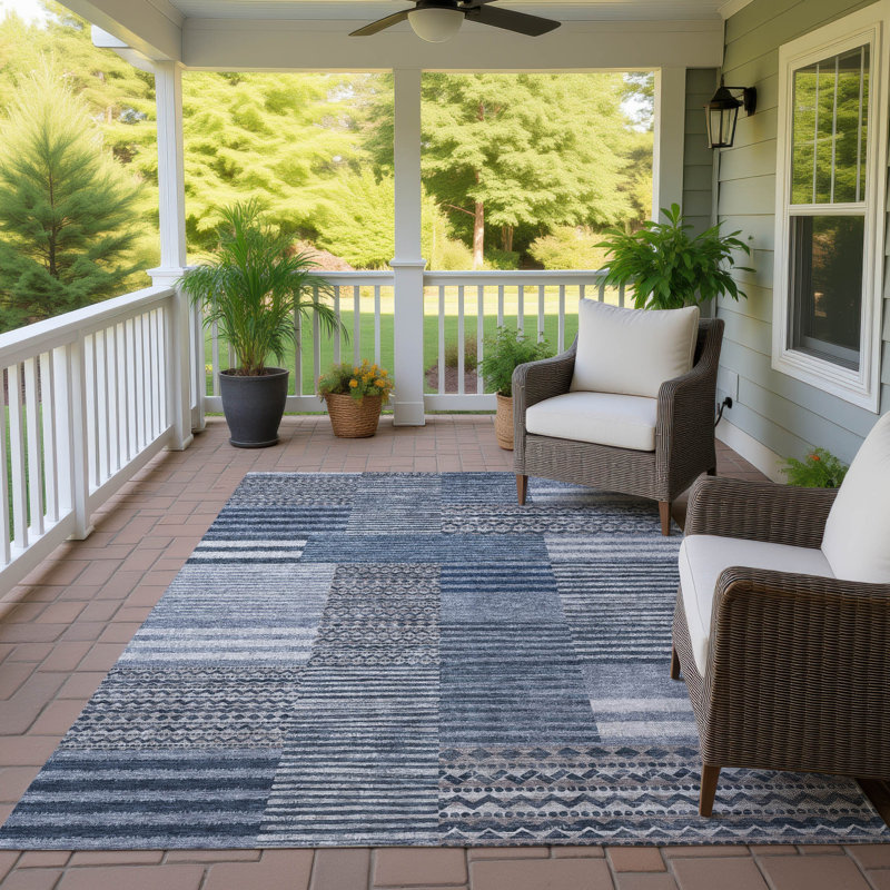 Machine Washable Indoor/Outdoor Chantille ACN2749 Striped Rug, Blue, 9' x 12'