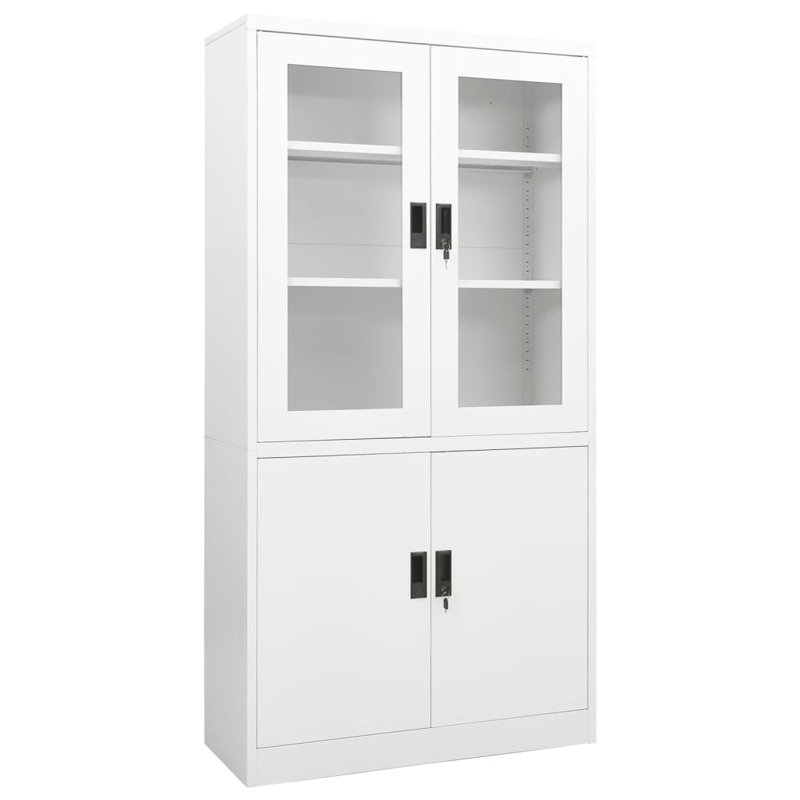 Armoire de classement avec rangement et portes en acier, Blanc