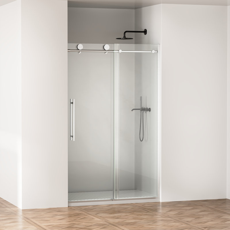 Portes de baignoire et de douche sans cadre peu encombrantes, verre trempé transparent, conception moderne en nickel brossé