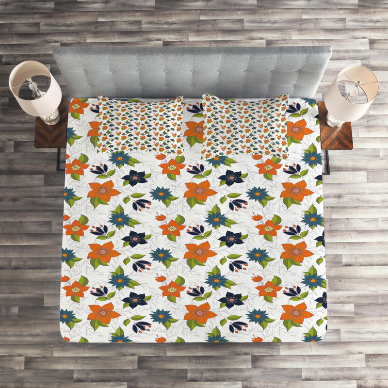 Farmhouse / Country Polyester Coverlet, Queen Bedspread + 2 Shams, Floral 2