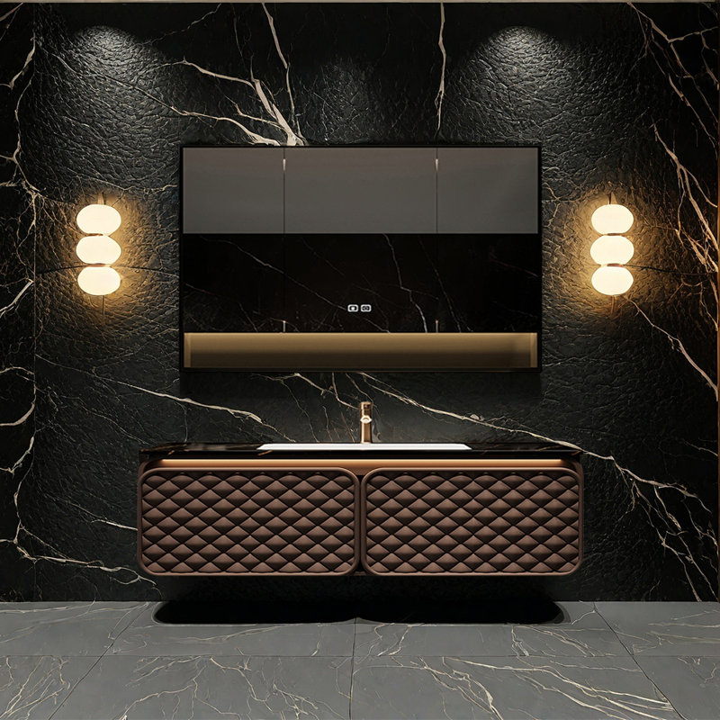 Modern light luxury bathroom cabinet, 19.6" H x 63" W x 21.6" D, Brown