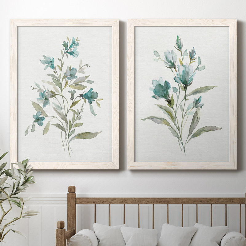 Linen Botanical III - ensemble de 2 reproductions d'art, Toile blanche encadrée, Pas de tapis, H 37,5 po x l 55 po x P 1,5 po