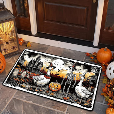Ensemble de 2 paillassons en oie et citrouille d'Halloween - tapis de bienvenue antidérapant 17 x 29 po