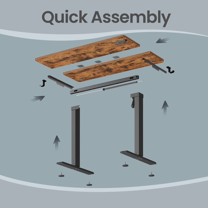 Adjustable Steel Computer Desk, 120 cm H x 120 cm W x 60 cm D, Rustic Brown, Black