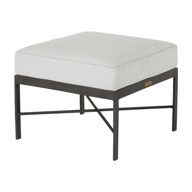 Monaco Outdoor Ottoman With Cushion, Bali Pearl, Welt, Slate Gray