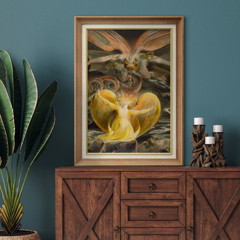 Art gothique, ange et dragon, Natural Premium Frame, H 36 po x l 26 po x P 1,5 po