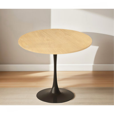 (Natural Wood Color)Round Table, Modern Dining Table, Dining Table, MDF Top and Steel Base Tulip Round Kitchen Table, Kitchen Table, Mid Century Coffe