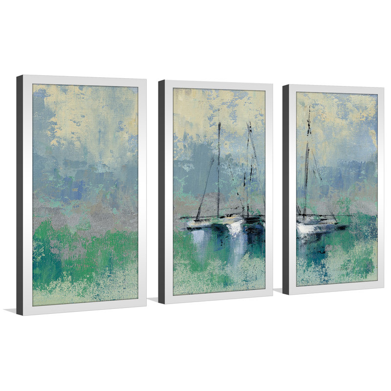 Bateaux dans le port II - ensemble de 3 reproductions de photos encadrées, H 25,5 po x l 40,5 po x P 1 po