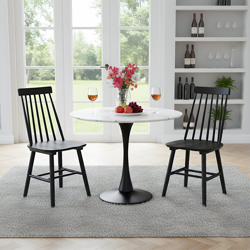 17.5"W Farmhouse Black Dining Chairs Set of 2,  Windsor Back Solid Wood Side Chairs, 2, Black