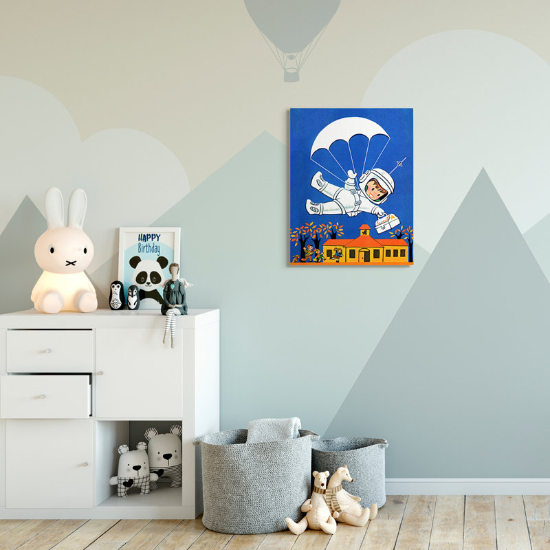Caricature de Riey Space Landing, H 30 po x l 24 po, Toile tendue