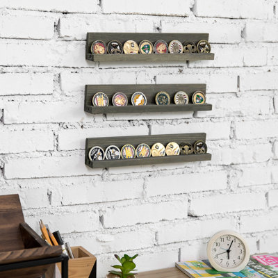 Aleck Challenge Coin Holder Solid Wood Floating Shelf