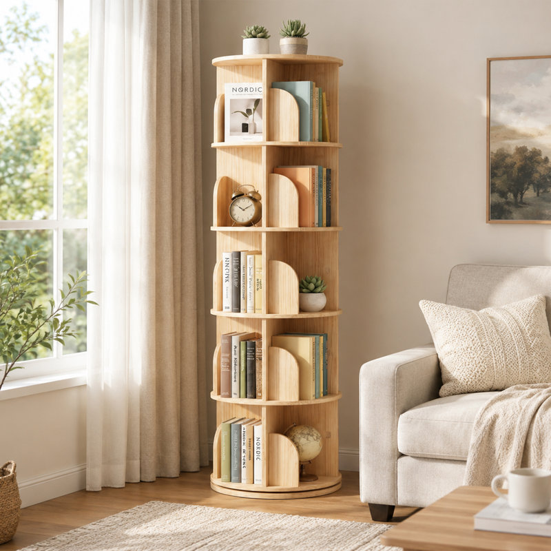 5 Tier Solid Wood Rotating Bookcase
