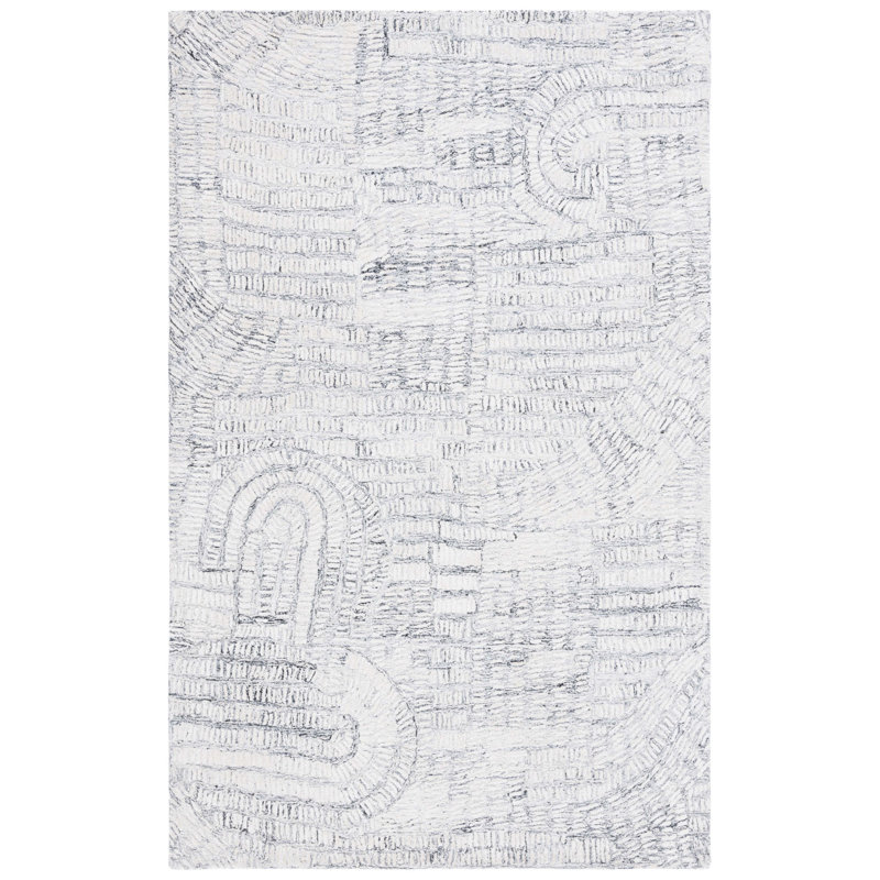 Audrina Abstract Hand Tufted Area Rug in Gray/Ivory, Rectangle 4' x 6'