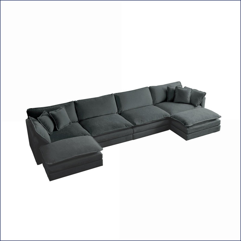 Canapé modulaire en U modulaire avec méridienne réversible & amp; Double repose-pieds pour le salon / cinéma maison | Gris anthracite | Chenille