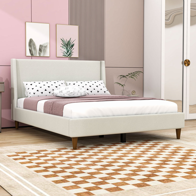 Upholstered Platform Bed Frame with Headboard, Queen