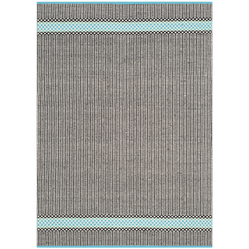 Annia Handwoven Flatweave Cotton Black/Blue Area Rug, Rectangle 6' x 9'