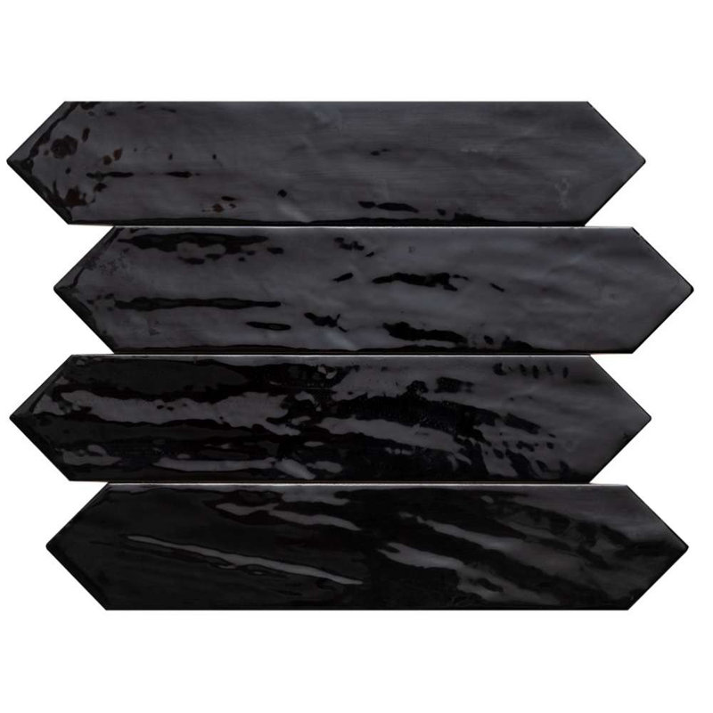 Tribeca-Talavera Picket 2.6"x13" Handmade Ceramic Tile Trim, Black