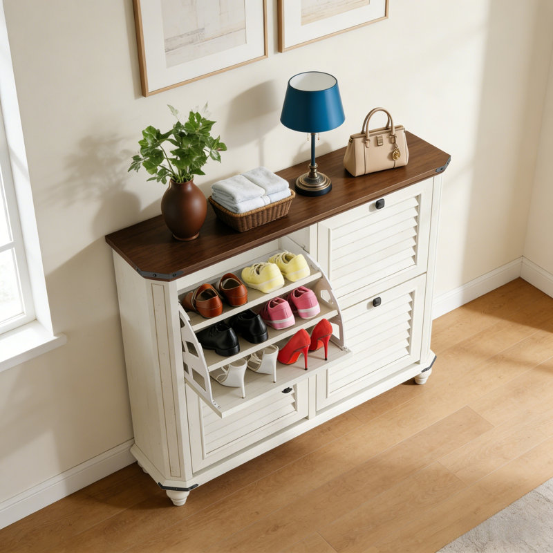 Armoire à chaussures rustique à couvercle rabattable
