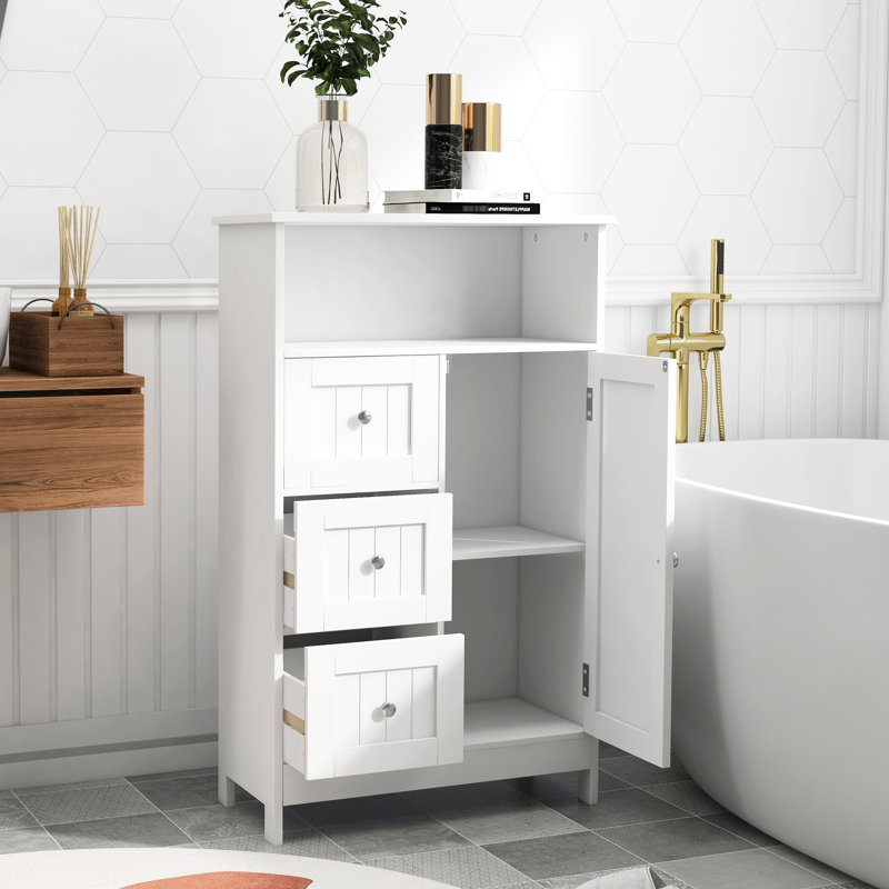 White Cabinet For Bathroom Use - 3 Drawers And 1 Door With A Construction In Enhancing Organization