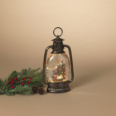 Nativity Spinning Water Globe Lantern 12.5"H