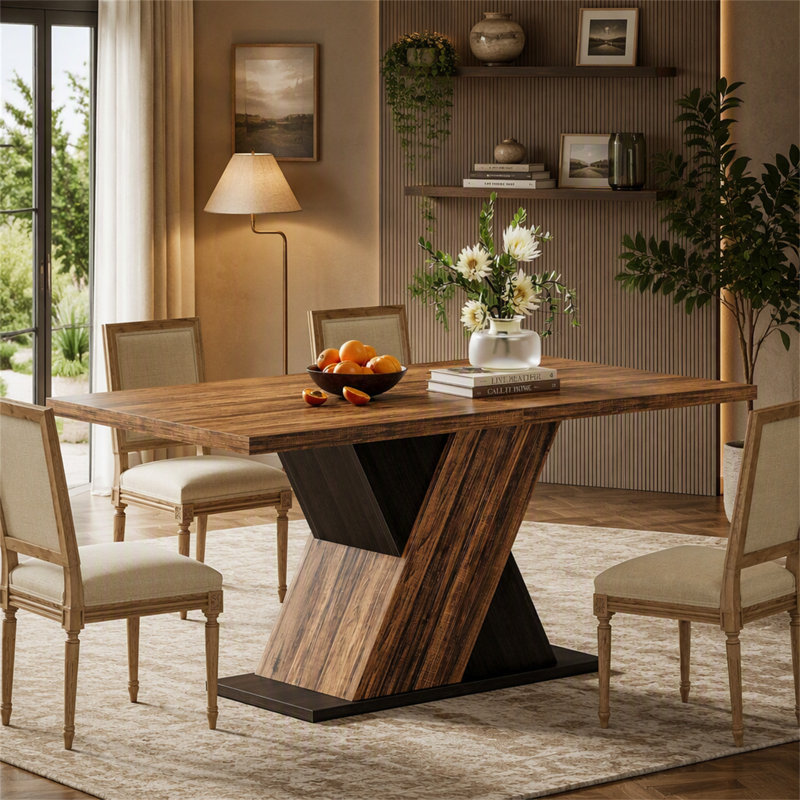 55" Dining Table, Wood Kitchen Dinner Table for 4-6