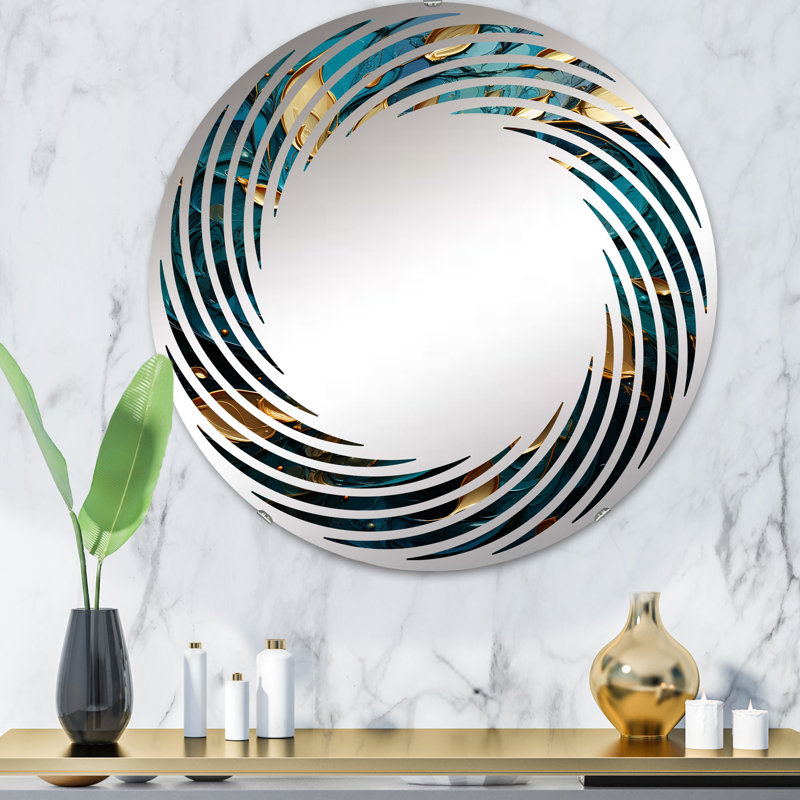 Mandala mystique turquoise doré - Miroir mural en spirale MIR106151 C, 31,4 po x 31,4 po