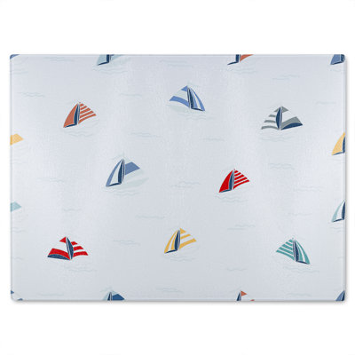 Striped Sailboats Glass Chopping Board