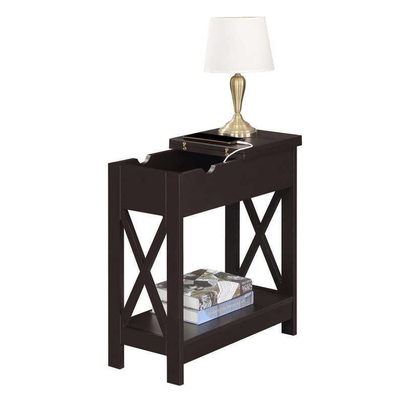 Gerde End Table and Built-In Outlets, Espresso/Espresso