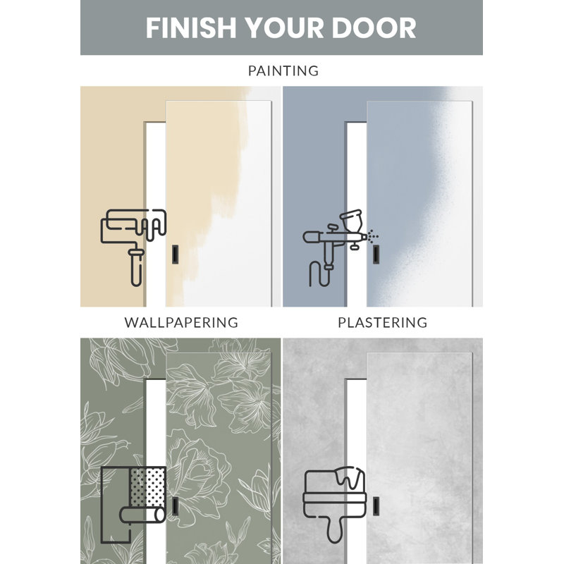 Flush White Solid Composite Core Sliding Barn Door Kit with Black Hardware