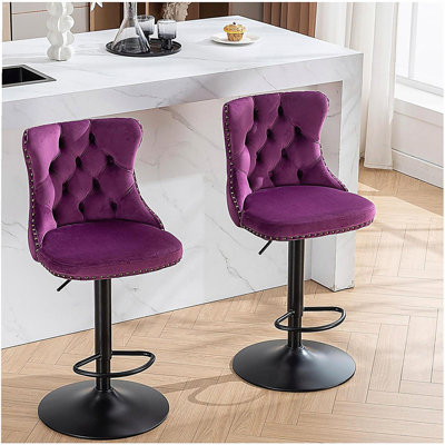 Tabourets de bar pivotants en métal mauve à hauteur réglable avec repose-pieds