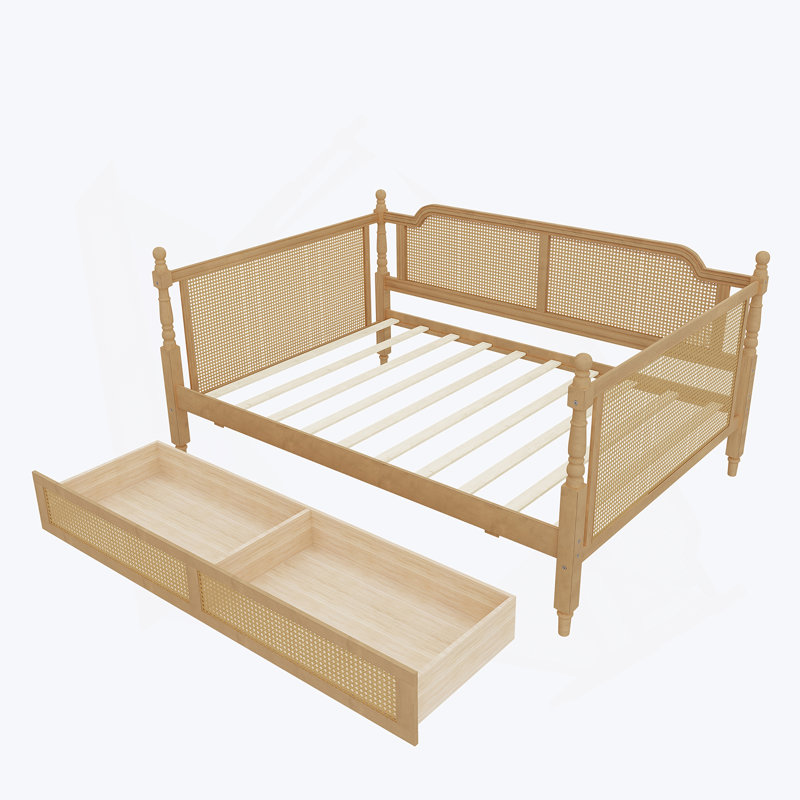 Rattan Daybed With 2 Drawers, Full/Double, Walnut