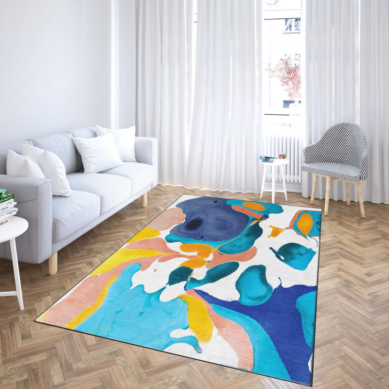 Stylish Woven Carpet (3.1 x 4.6 ft), 100% Polyester, Non-Slip Felt Dot Underside | Raschel Knitting, 0.4 in Pile Height | Machine Washable, Digital Print Design | Perfect for Living Room, Bedroom & Office Decor
