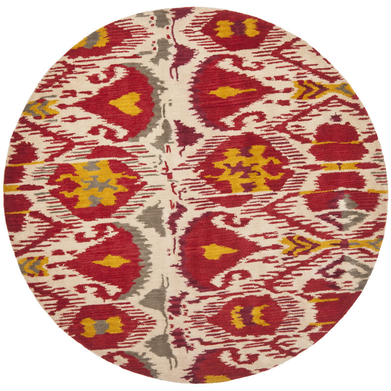 Kline Ikat Hand Tufted Wool Ikat Rug, Round 6'
