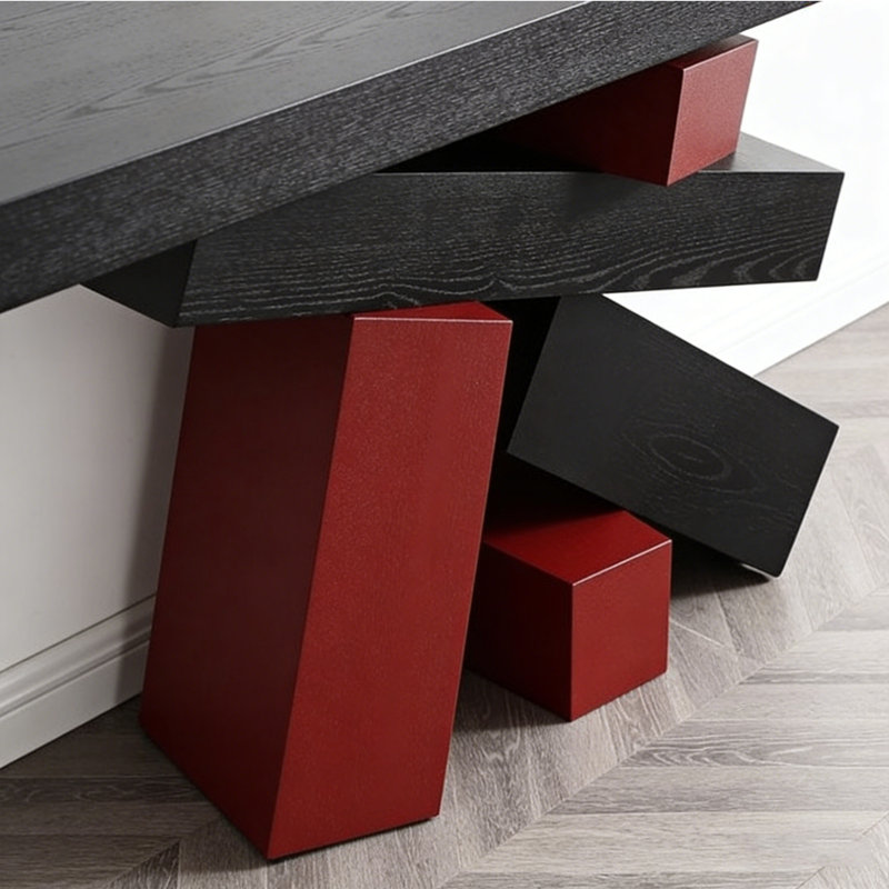Console en bois massif de style américain, H 31,5 po x l 47,2 po x P 17,7 po, Noir / Rouge