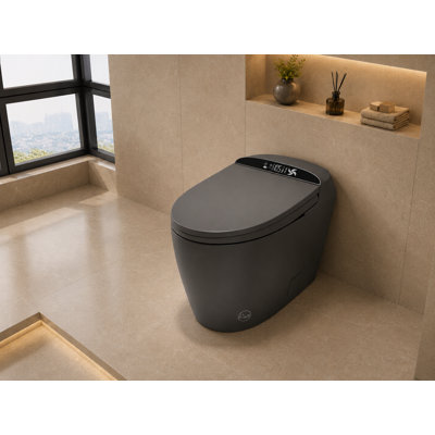 Breezebath Modern Matte Gray Smart Bidet Toilet with Built-In Tank, Auto Open & Close Lid, Auto Flush, Heated Seat, Warm Air Dryer, UV Nozzle Sterilization, Night Light, Digital Display, WaterSense Certified